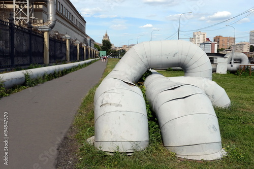Canvas Print Pipes of the heating main on Berezhkovskaya embankment of Moscow.