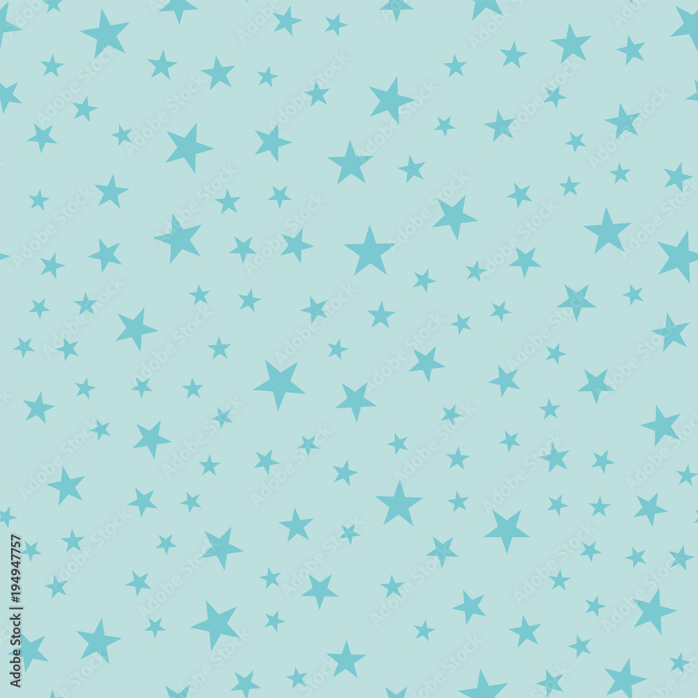 Turquoise stars seamless pattern on light blue background. Rare endless random scattered turquoise stars festive pattern. Modern creative chaotic decor. Vector abstract illustration. Turquoise stars seamless pattern on light blue background. Rare endless random scattered turquoise stars festive pattern. Modern creative chaotic decor. Vector abstract illustration.