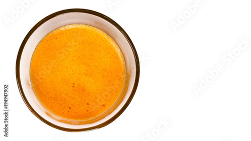 delicious and healthy carrot juice for weight loss full of vitamins. Isolated on white background, copy space, template.