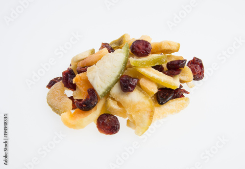 Dried fruits or assorted preserved fruits on background.