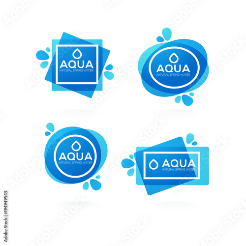 natural spring water, vector  logo, labels and stickers templates with aqua drops photo