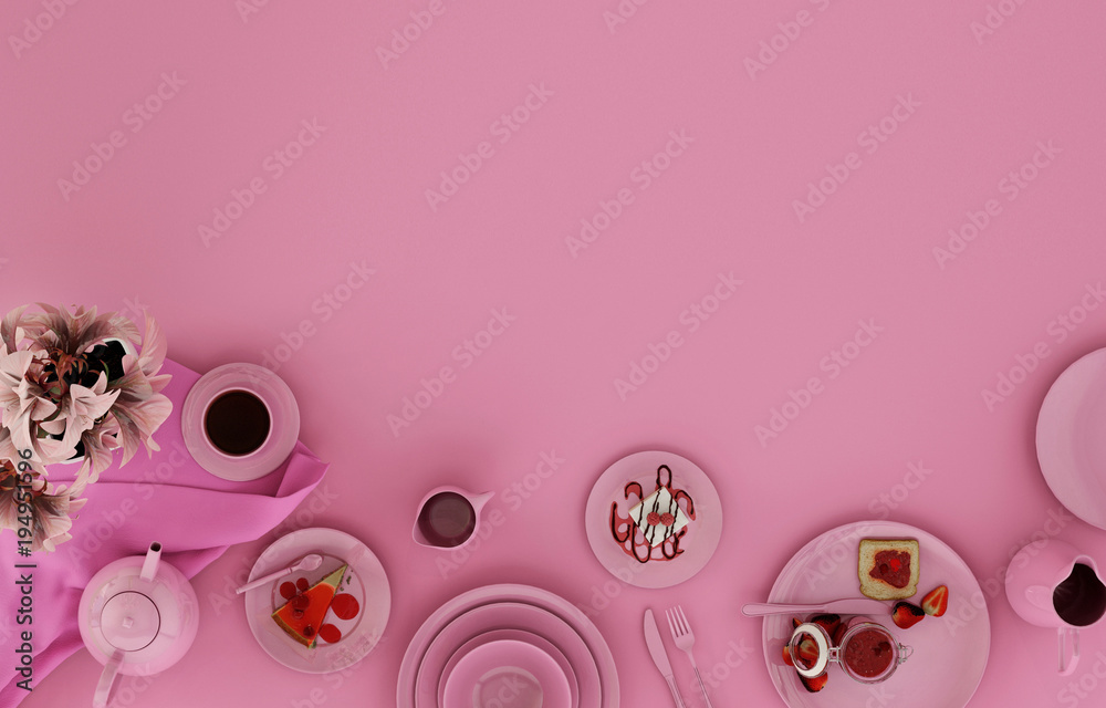 top view of food and drink on Tuesday ,pink background, dish food ,special  menu Stock Photo | Adobe Stock