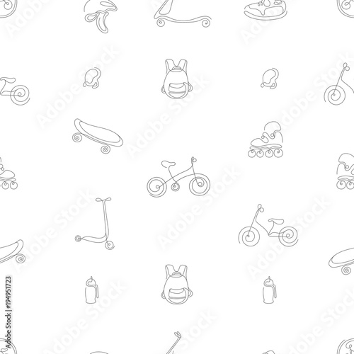 Seamless pattern of sporting goods for kids. Vector