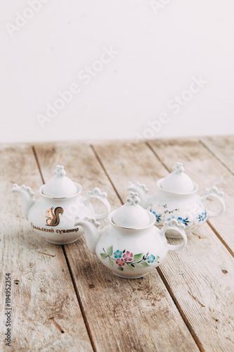 Souvenirs made of porcelain shot in the Studio with marshmallows and flowers. DIY and gift sets