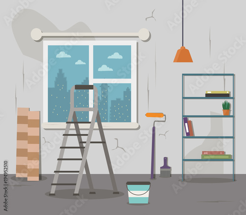 Room renovation. Vector flat illustration.