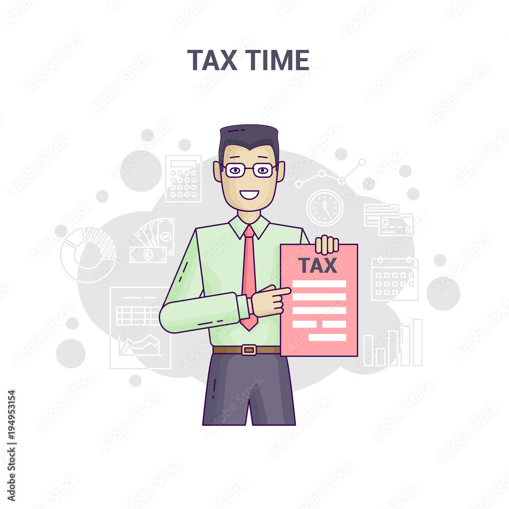 Conceptual banner reminder on tax time flat line design. Conceptual banner reminder on tax time flat line design.