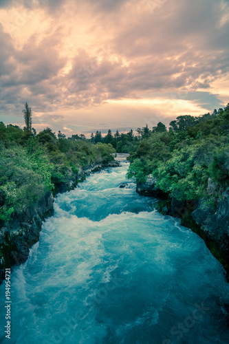 Huka Falls, Taupo, New Zealand - beautiful Landscape, sunset photo