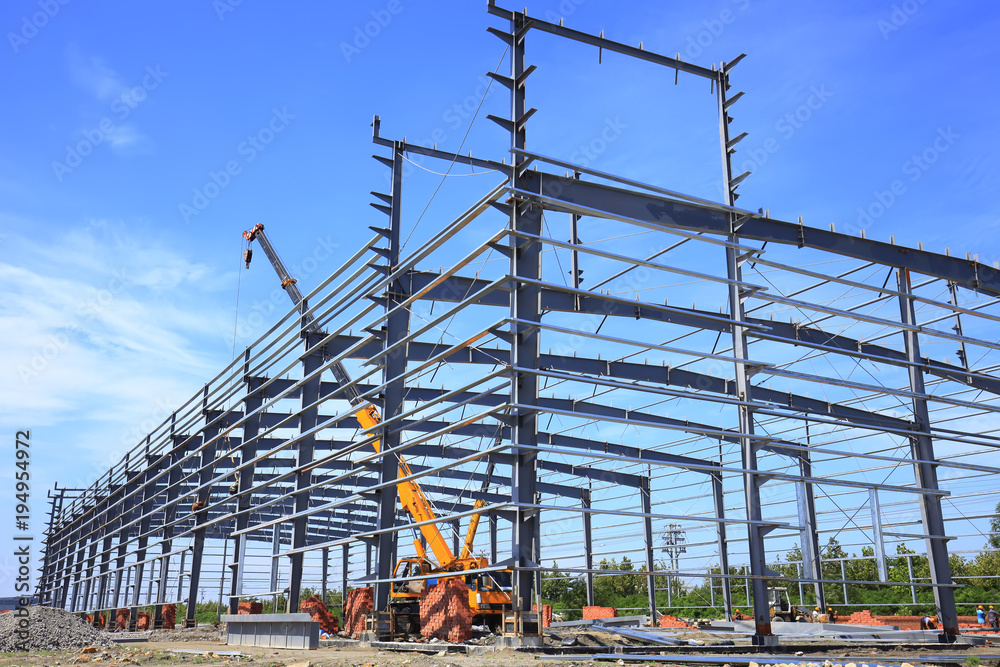 Fototapeta premium steel frame structure is under construction