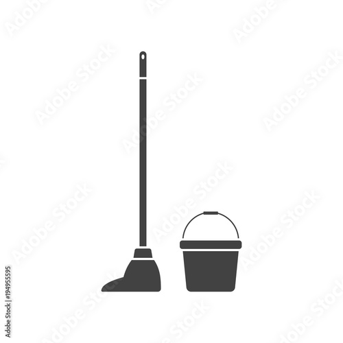 Mop and bucket icon vector isolated