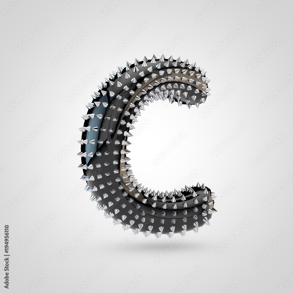 BDSM black latex letter C uppercase with chrome spikes isolated on white  background Stock Illustration | Adobe Stock
