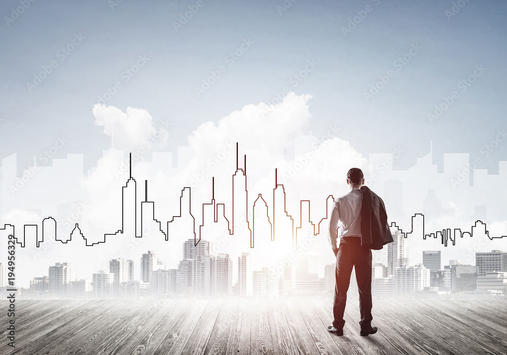 Motivation and inspiration concept with modern cityscape and bus Motivation and inspiration concept with modern cityscape and bus