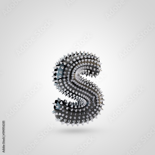 Εκτύπωση καμβά BDSM black latex letter S lowercase with chrome spikes isolated on white backgro