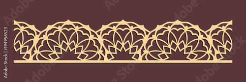 Laser cutting seamless border. Tapestry panel. Jigsaw die cut ornament. Lacy cutout silhouette stencil. Fretwork floral pattern. Vector template for paper cutting, metal and woodcut.