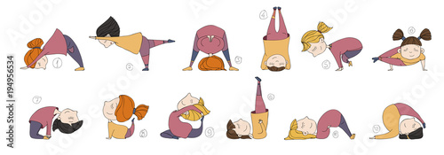 illustration of kids doing yoga