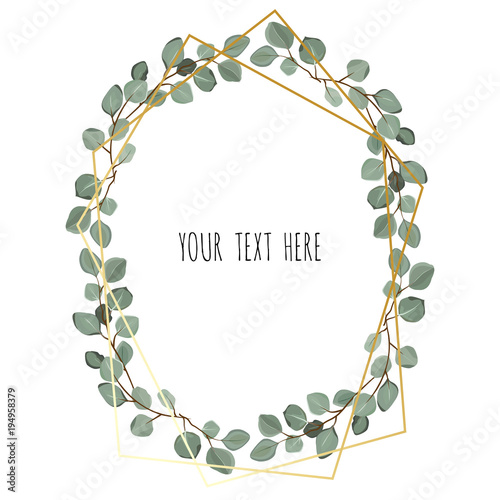 Floral wreath with green eucalyptus leaves. Frame border with copy space.
