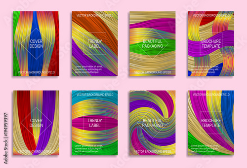Colorful abstract backgrounds for cover design. Trendy labels for beautiful packaging. Bright saturated brochure templates.