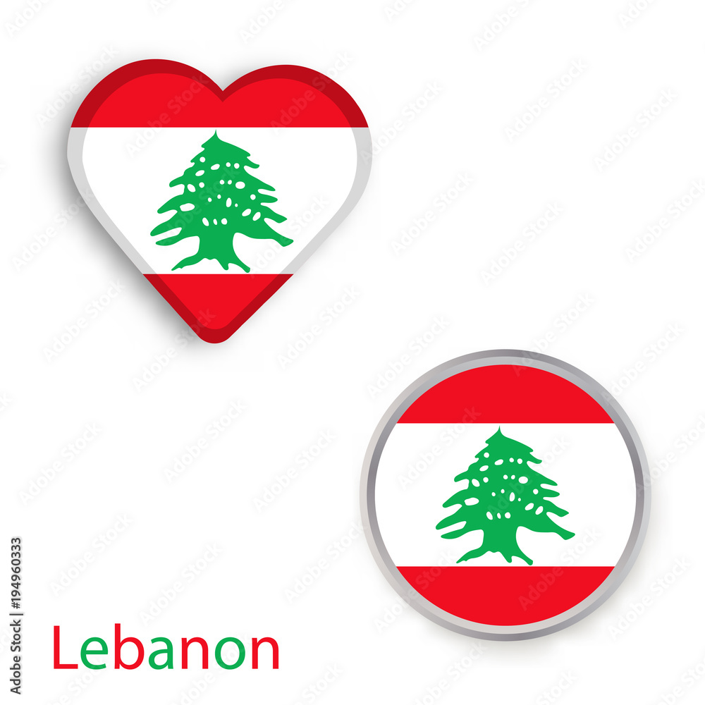Heart and circle symbols with flag of Lebanon. Heart and circle symbols with flag of Lebanon.