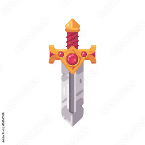 Gold sword flat icon. Precious fantasy game weapon item flat illustration