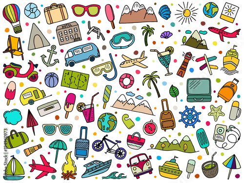 set of hand drawn travel doodle