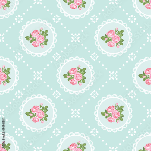 Shabby chic rose seamless pattern background
