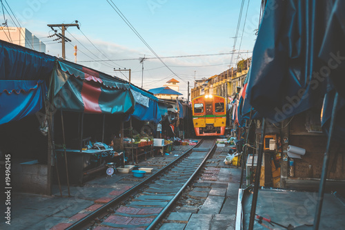 Railway Markets at Maeklong, Samutsongkram Provinc, Thailand. 27/12/2017 photo