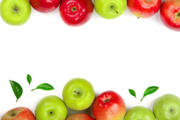 red and green apples isolated on white background with copy space for your text, top view. Flat lay pattern