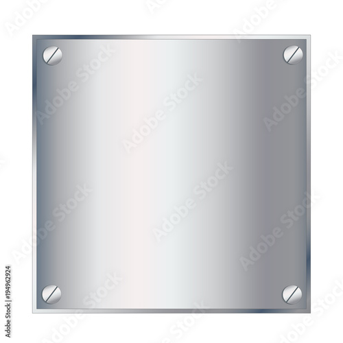 Vector silver metal podium plate with screws isolated on white background, stock vector illustration