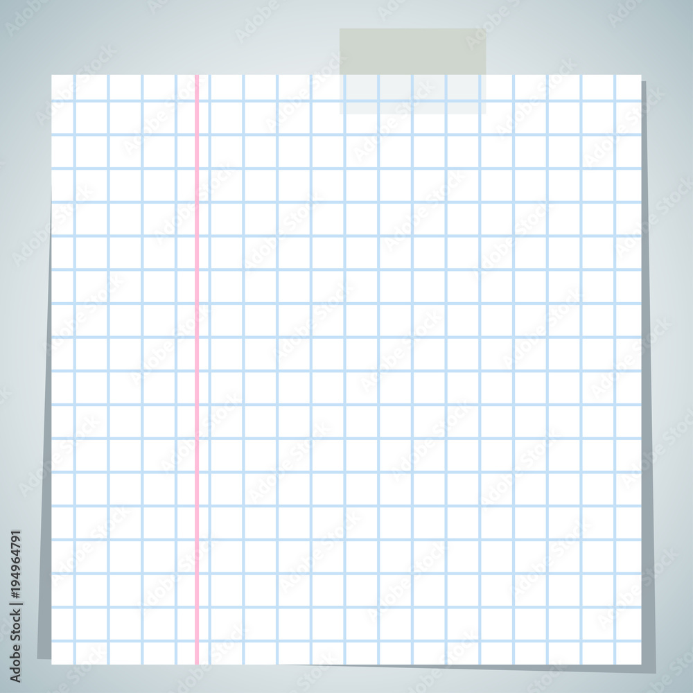 Crumpled exercise sheet is attached to the wall with an adhesive tape. Paper for notes. Flat vector cartoon illustration. Objects isolated on white background. Crumpled exercise sheet is attached to the wall with an adhesive tape. Paper for notes. Flat vector cartoon illustration. Objects isolated on white background.