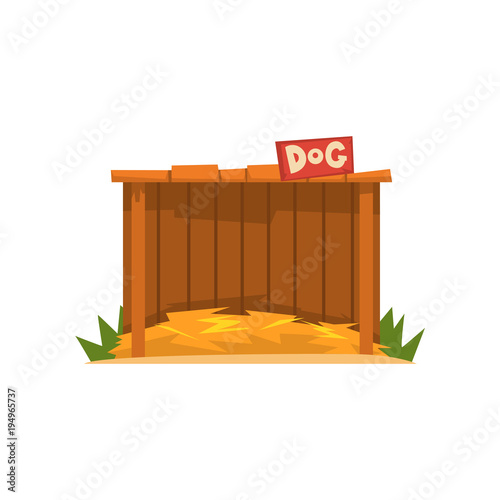 Wooden doghouse with straw litter vector Illustration on a white background