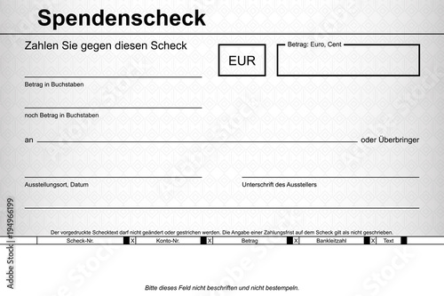 Spendenscheck Muster weiß