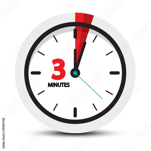 3 Minutes Icon. Clock Face ith Three Minute Symbol.