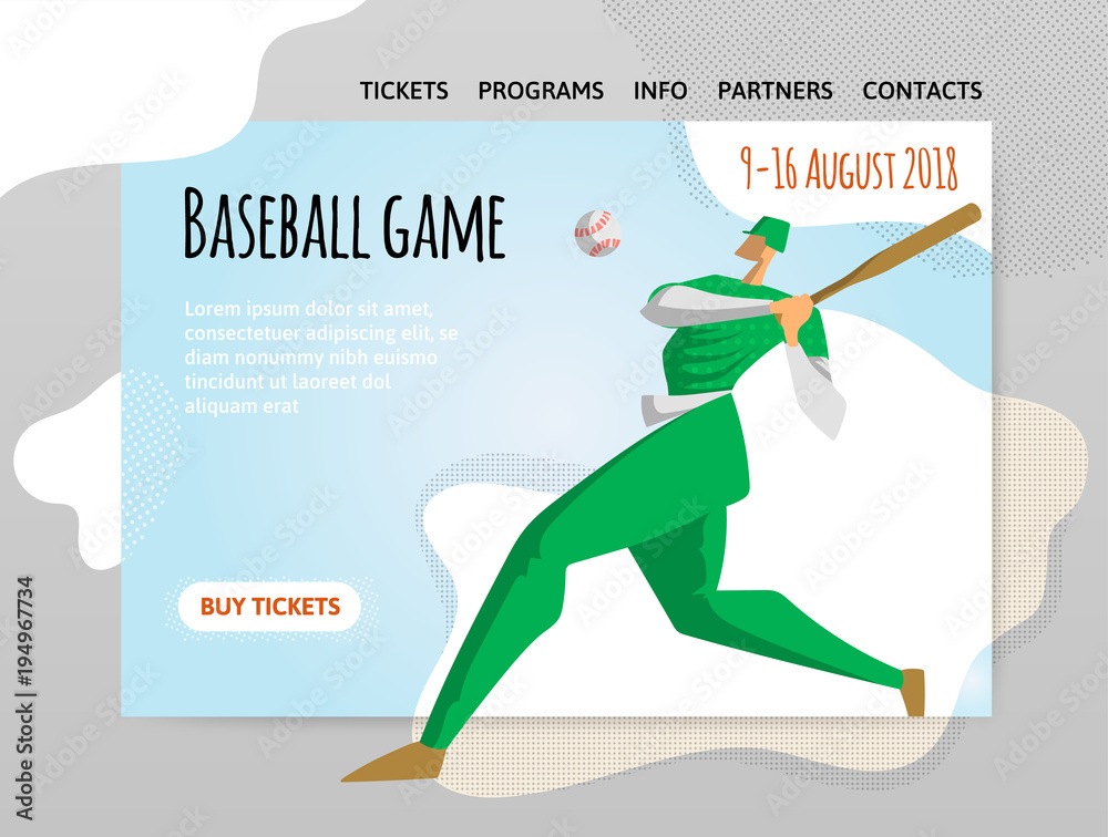 Baseball player with bat. Vector illutration, design template of sport site header, banner or poster.