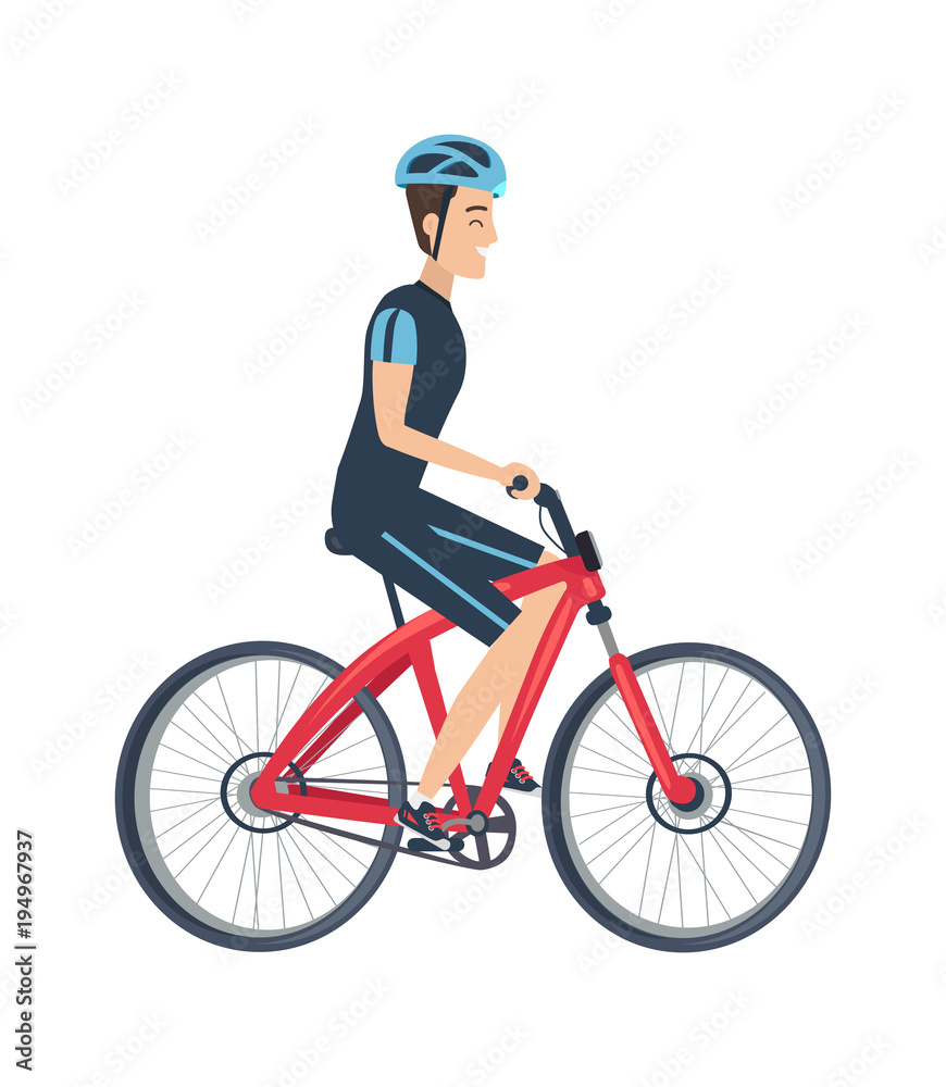 Male Ride Bike Vector Illustration Isolated White Male Ride Bike Vector Illustration Isolated White