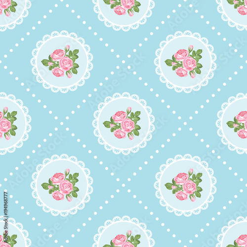 Shabby chic rose seamless pattern background
