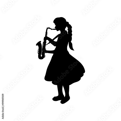 Silhouette girl music playing the saxophone