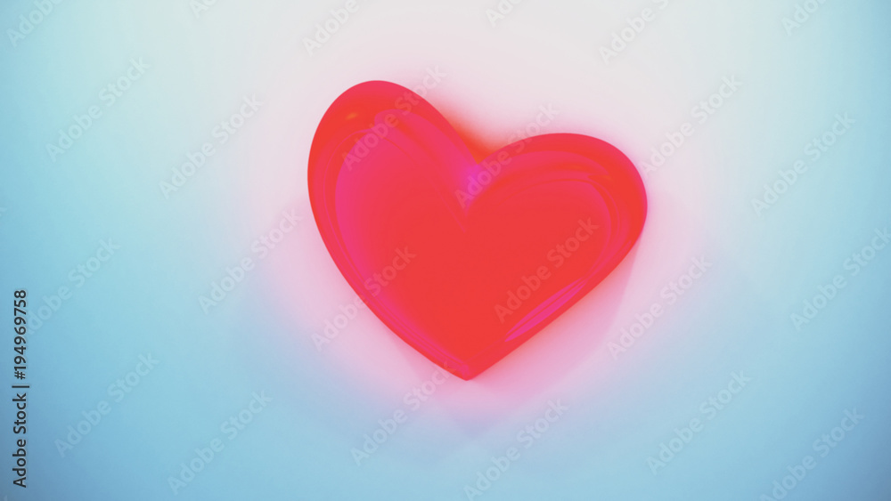 Heart symbol with burning red light on the blue wall.