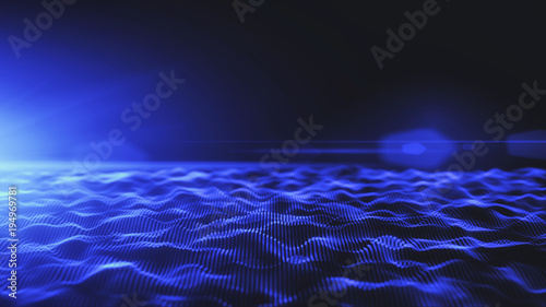 Abstract blue digital waves background with light flare