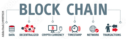 Banner Blockchain concept with keywords and vector icons