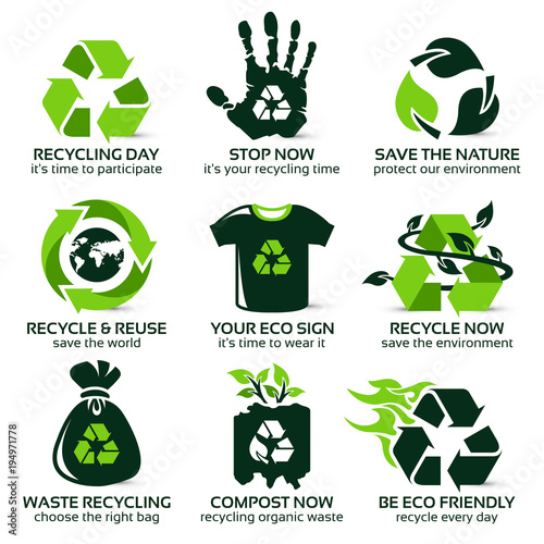 flat icon set for eco friendly recycling, the drop shadow contains transparencies, eps10