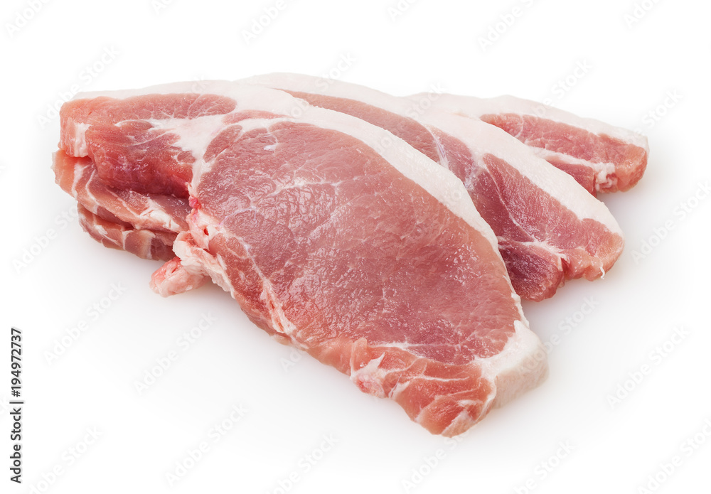 Raw pork meat isolated on white background