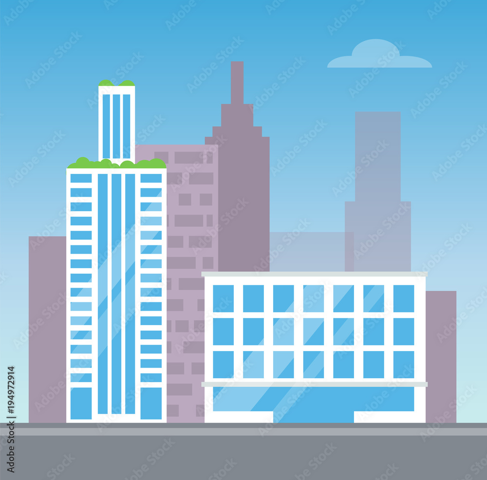 City View with Two Modern Buildings, Color Card
