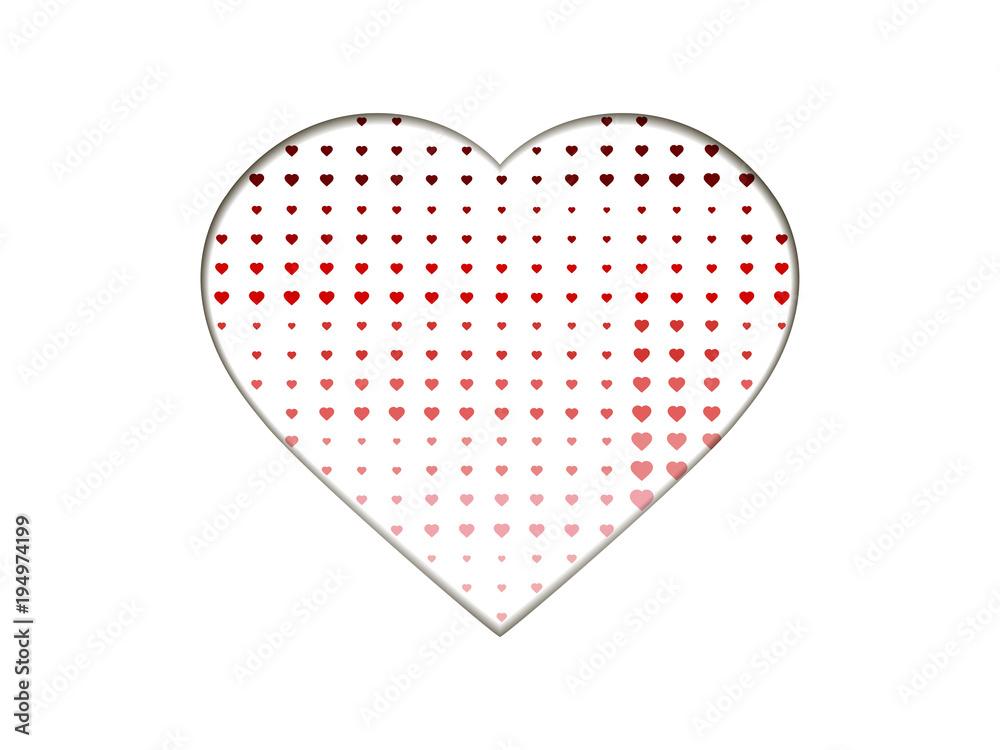 Greeting card with paper cut hearts, banner and poster. Typography design. Halftone, dotted backdrop with heart pop art style. Vector illustration