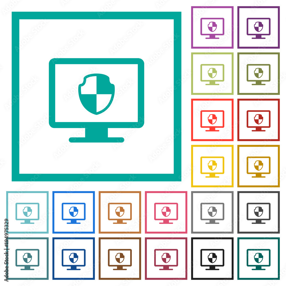 Computer security flat color icons with quadrant frames Computer security flat color icons with quadrant frames