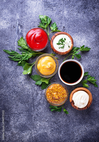 Set of different sauces and spices