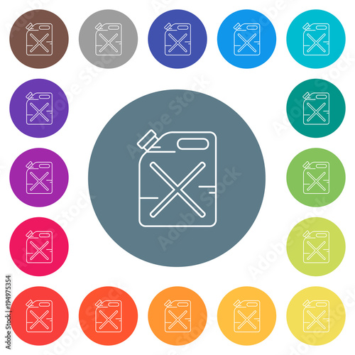 Gas can flat white icons on round color backgrounds