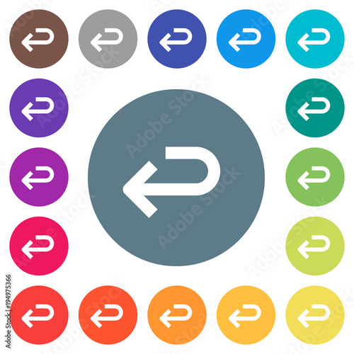 Back arrow flat white icons on round color backgrounds