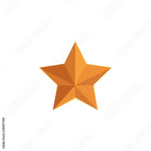 Flat style five-pointed golden military star, vector illustration isolated on white background. Flat vector icon of five-pointed golden star, military, army symbol