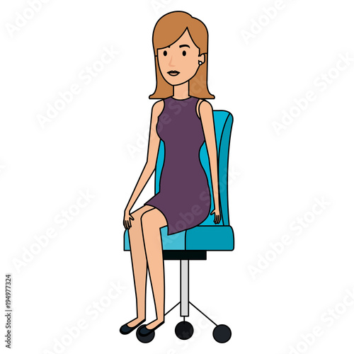 businesswoman posing on office chair vector illustration design