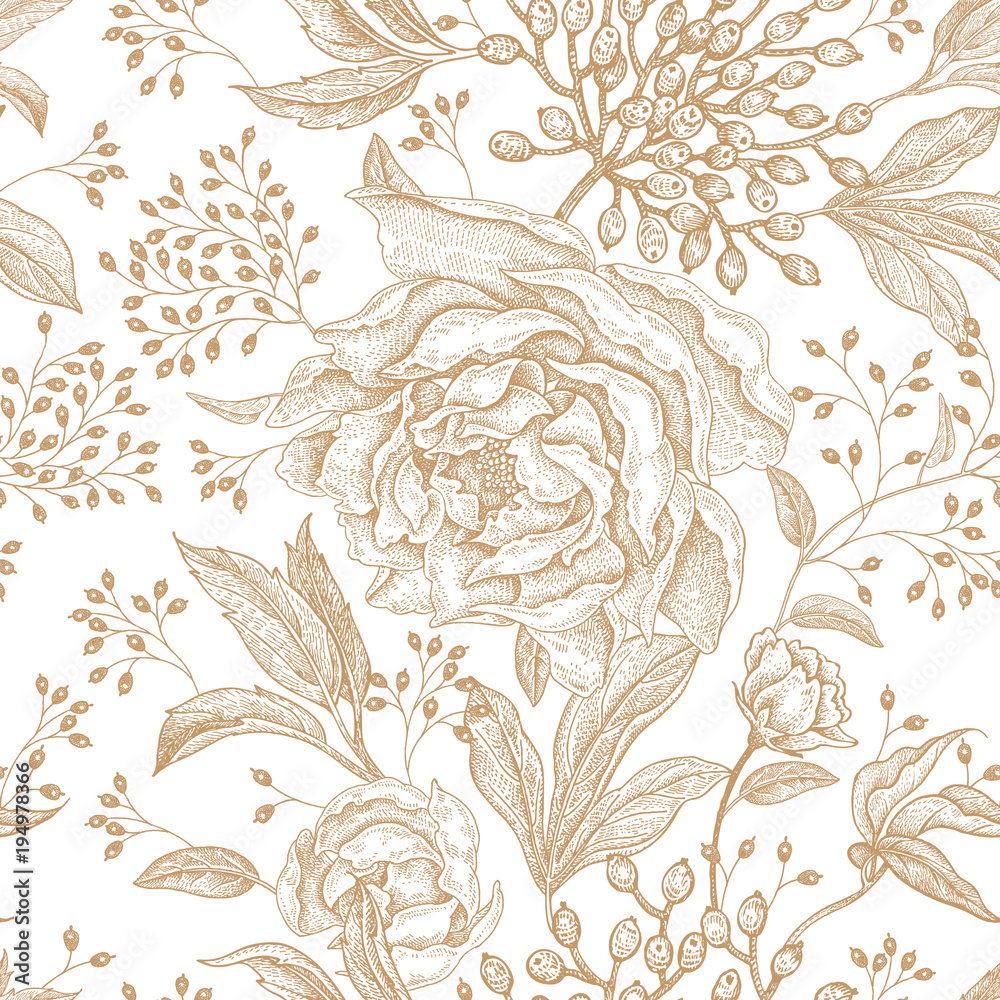 Fototapeta Floral vintage seamless pattern.