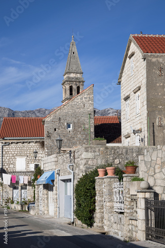 Sunny winter day in Perast town. Montenegro